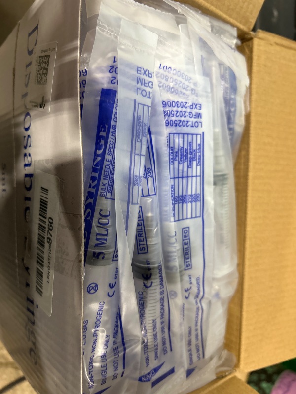 Photo 1 of (Packaged as new Feb 3)100 Pack 5ml 22Ga Plastic Syringe with Measurement for Scientific Labs and Industrial Dispensing, Disposable Individually Wrapped (100, 5ml-22Ga)