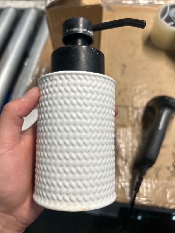 Photo 1 of 10 Oz Foaming Soap Dispenser for Bathroom,Kitchen Foam Soap Dispenser,Refillable Modern Foam Pump Bottle,Black Ceramic Foaming Hand Pump Dispenser (White Weave)