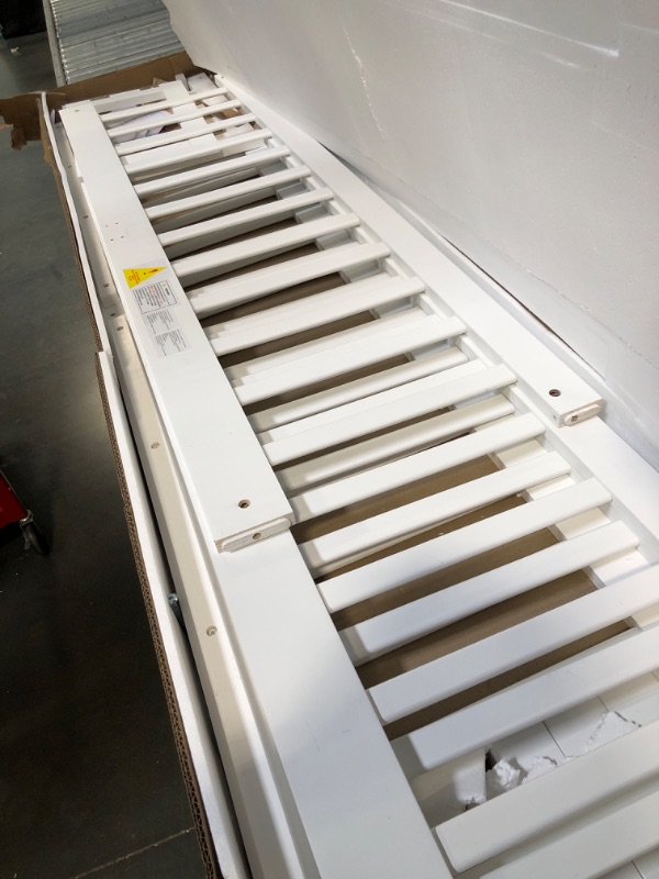 Photo 1 of ***FINAL SALE/NO RETURN, VIEW NOTES*** Bellemave Full Size Floor Bed with Slats and Safety Guardrail, Full Size Montessori Floor Bed with Fence and Door, Easy Assemble Montessori Beds for Kids, Girls, Boys, White