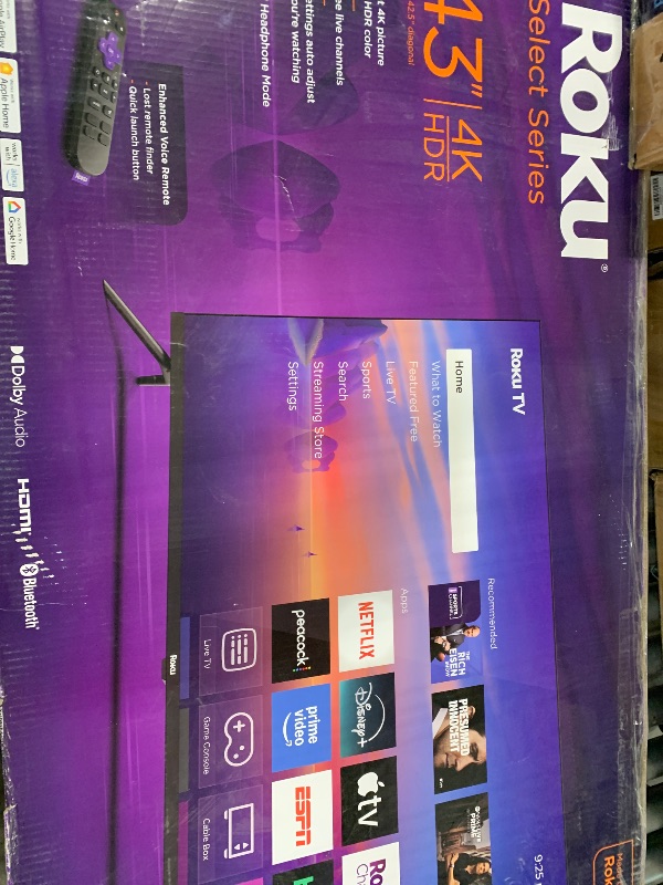 Photo 1 of ***FINAL SALE/NO RETURN, SOLD AS PARTS*** Roku Smart TV 2025 – 43-Inch Select Series, 4K HDR TV – RokuTV with Enhanced Voice Remote – Flat Screen LED Television with Wi-Fi for Streaming Live Local News, Sports, Family Entertainment