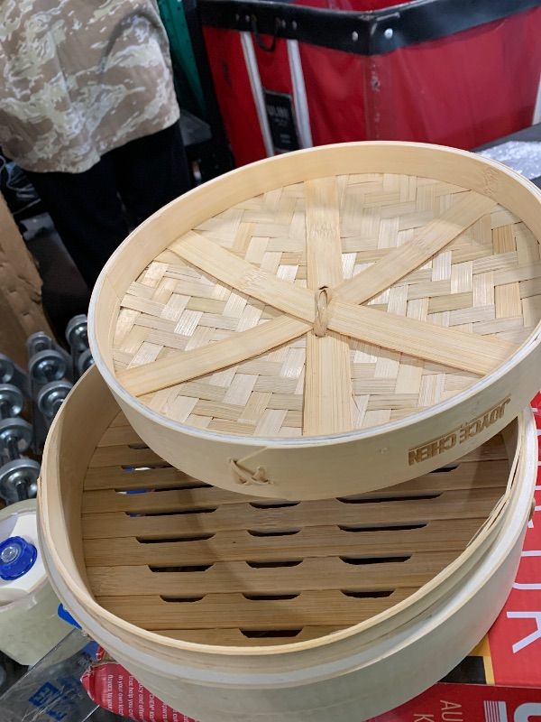 Photo 1 of ***DAMAGED AROUND THE RIM, ONLY LID AND 1 TRAY IN BOX, SELLING FOR PARTS, FINAL SALE***Joyce Chen 2-Tier Bamboo Steamer Baskets, 10-Inch***DAMAGED AROUND THE RIM, ONLY LID AND 1 TRAY IN BOX, SELLING FOR PARTS, FINAL SALE***