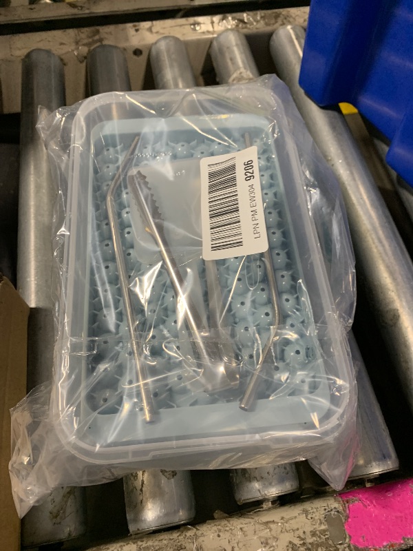 Photo 1 of 0.55in Mini Ice Cube Trays - Tiny Pebble Ice for Iced Coffee & Cocktails - Fast Chill, Easy Twist Release - Stackable with Lid, Storage Bin, Tongs, 2 Straws (4 pack, Blue)