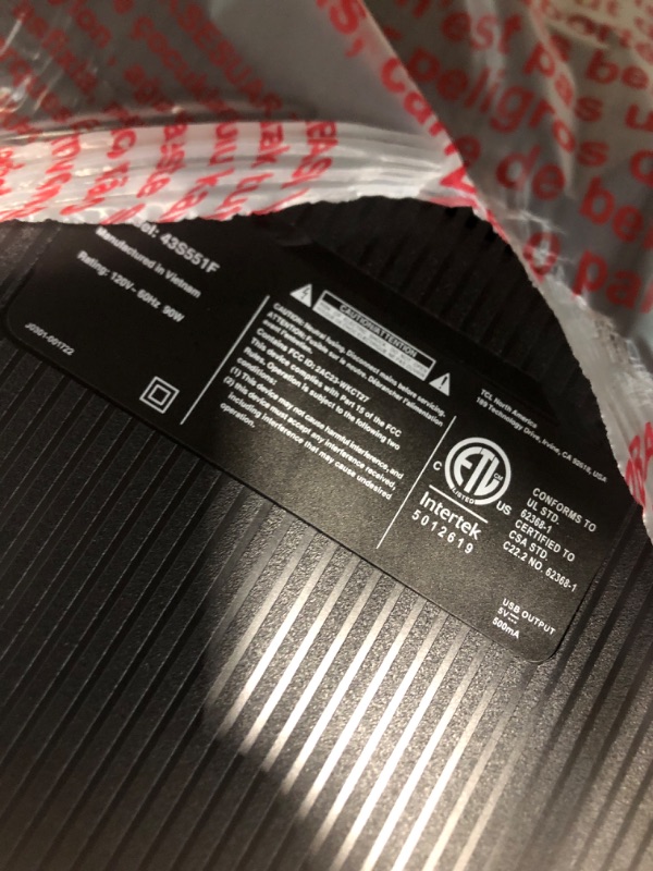 Photo 1 of ****SOLD FOR PARTS - FINAL SALE****TCL 43-Inch Class S5 UHD 4K LED Smart TV with Fire TV (43S551F, 2024 Model), Dolby Vision, HDR PRO+, Dolby Atmos, Alexa Built-in with Voice Remote, Apple AirPlay 2 Compatibility, Streaming Television