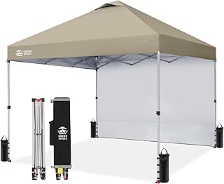 Photo 1 of **(SIMULAR TO PHOTO NOT EXACT**FINAL SALE**MISSING PARTS***CROWN SHADES 10x10 Pop Up Canopy with 1 Side Wall - Beach Tent with One Push Setup - Outdoor Sun Shade for Events, Parties, Camping - Gazebo with STO-N-Go Cover Bag (Beige)
