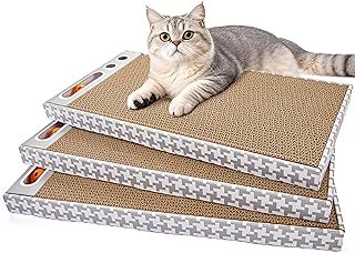 Photo 1 of ****USED FINAL SALE****Cat Scratching Board 3 Pack – Reversible Cardboard Scratcher for Indoor Cats, Wide Boxed Scratch Pads with Bell Ball, Durable Corrugated scratchers as Furniture Protector

