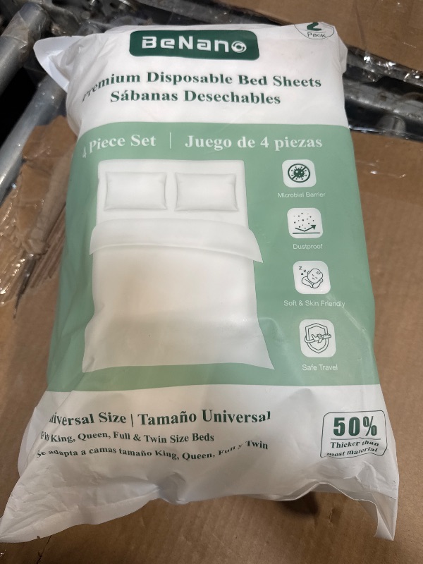 Photo 1 of (2 Pack) 4 PCS Disposable Bedding Set for Travel, Disposable Flat Sheet, Quilt Cover and Pillowcase, Universal Size Fits Twins, Full, Queen, King. for Hotel, Cruise, Travel, Spa