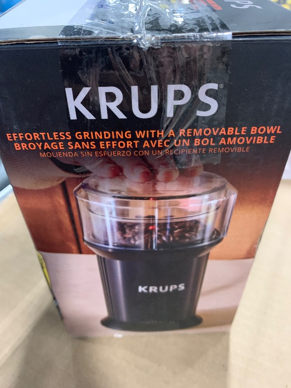 Photo 1 of **LID IS DAMAGED**
KRUPS Electric Blade Coffee Grinder 1.6 Oz, Adjustable Coarse to Fine for the Perfect Espresso, Grind Coffee Beans, Spices & Herbs, Removable Dishwasher Safe Bowl, Black