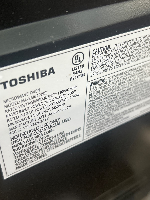 Photo 1 of ***FINAL SALE, VIEW NOTES*** Toshiba ML-EM62P(SS) Large Countertop Microwave with Smart Sensor, 6 Menus, Auto Defrost, ECO Mode, Mute Option & 16.5" Position Memory Turntable, 2.2 Cu Ft, 1200W, Stainless Steel