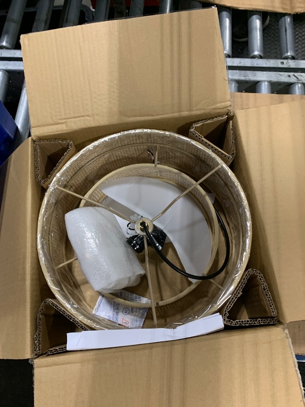 Photo 1 of *** BROKEN PIECE*** Boho Light Fixture Ceiling Mount,13'' Semi Flush Mount Ceiling Lights Fixture,3-Light Farmhouse Chandelier,Rattan Ceiling Light with 2-Tier Drum Shade,Drum Light Fixture for Bedroom Living Room