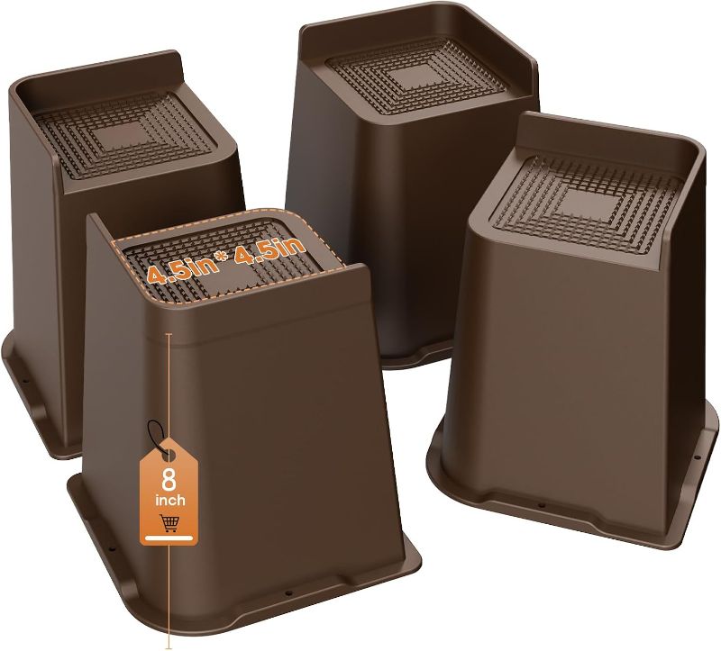 Photo 1 of **RETAIL: $33.99**
Bed Risers Heavy Duty, Oversized Furniture Risers, Support Up to 6000 Lbs, Lift 8 inch for Couch, Sofa, Table,Chair (Dark Brown 4 Pack, 8 inch)