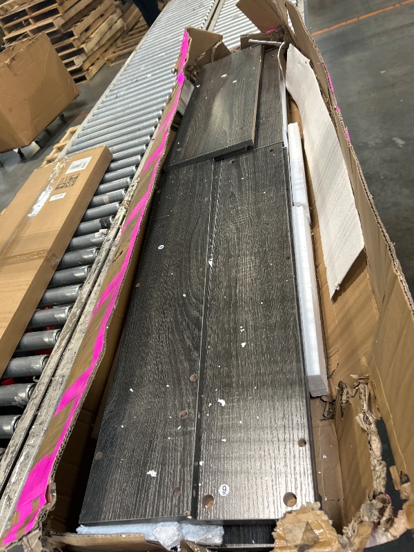 Photo 1 of ***MINOR CRACKS ON EDGES****LITTLE TREE 63 Inches Long Console Table, 2-Tier Farmhouse Sofa Table Behind Couch, Large Narrow Entryway Table for Living Room, Wooden Hallway Foyer Table with Heavy Duty Base, Rustic Brown and Grey