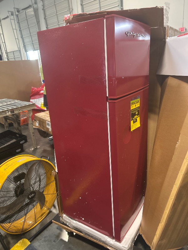 Photo 1 of ***MINOR DENTS****Frigidaire Retro Apartment Size Refrigerator with Top Freezer - 2 Door Fridge with 7.5 Cu Ft of Storage Capacity, Adjustable Spill-Proof Shelves, Door & Crisper Bins, Merlot