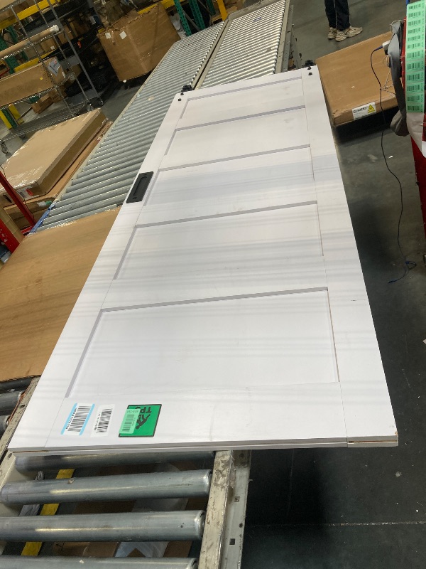 Photo 1 of ****MINOR SCRATCHES ON EDGES****
COSHOMER 30in x 84in Sliding Barn Door with 5ft Barn Door Hardware Kit & Handle, Pre-Drilled Holes Easy Assembly -Solid Barn Door Slab Covered with Water-Proof PVC Surface, White, 5 Panel