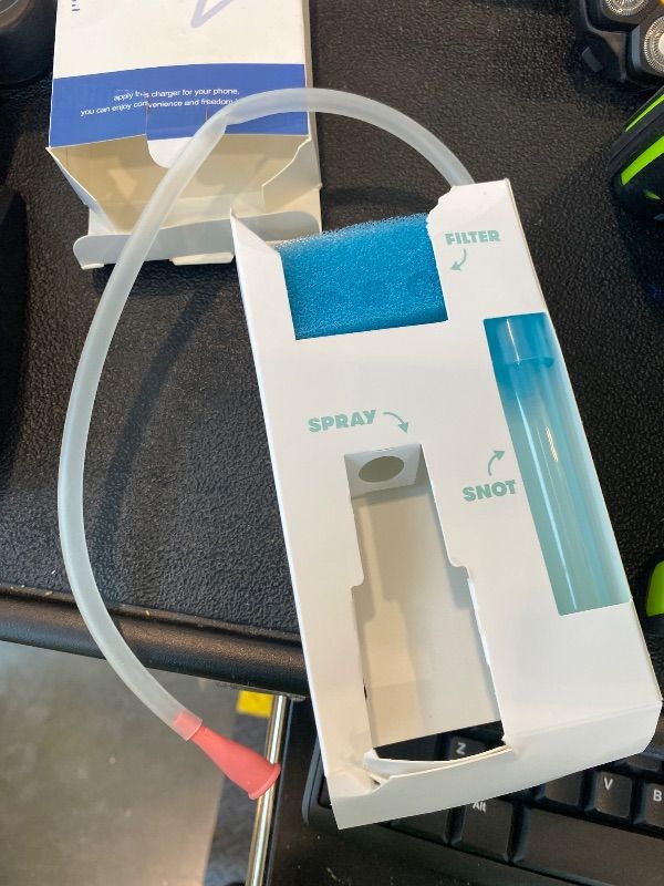 Photo 1 of ***MISSING SPRAY*** Frida Baby Saline Kit, Cold & Flu 12 pc Set Includes NoseFrida Nasal Aspirator for Baby, Nose Sucker, Saline Nasal Spray with 10 Extra Hygiene Filters, Nasal Spray Decongestant, 0.68 fl oz