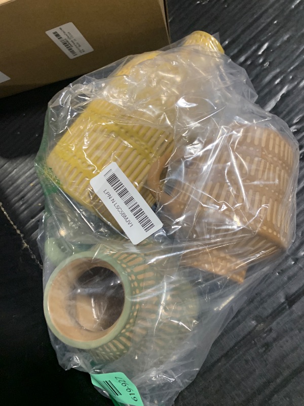 Photo 1 of **NO BOX, SUBJECT TO BREAKING**LIZOFER Boho Ceramic Vase Set of 3 for Living Room Bedroom Modern Yellow Brown Green Fake Flower Plant Vases for Home Decor Office Centerpieces Antique Retro Rustic Farmhouse Vintage Classic Gift