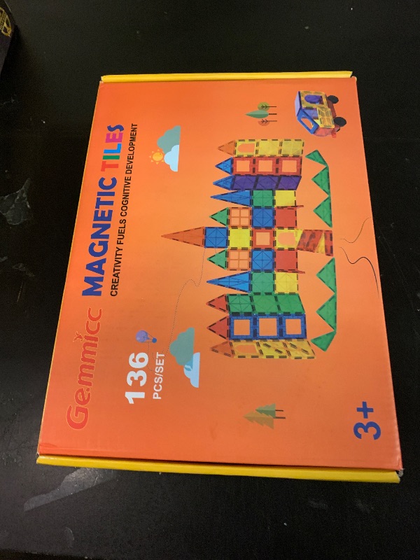 Photo 1 of Gemmicc Magnetic Tiles, Deluxe 136 PCS Building Blocks Magnet Toys for Kids,3D Magnet Puzzles Stacking Blocks for Boys Girls,Huge Set with 2 Cars