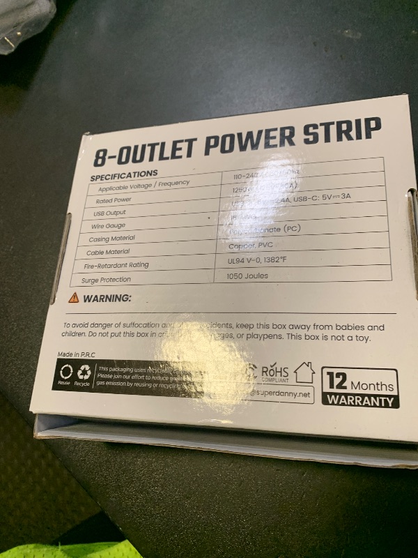 Photo 1 of 10Ft Extension Cord with Multiple Outlets, Flat Plug Surge Protector Power Strip 10 Ft Long Cord, 8 Outlets & 4 USB Ports (2 USB C), Desk Charging Station for Home Office, College Dorm Room Essentials