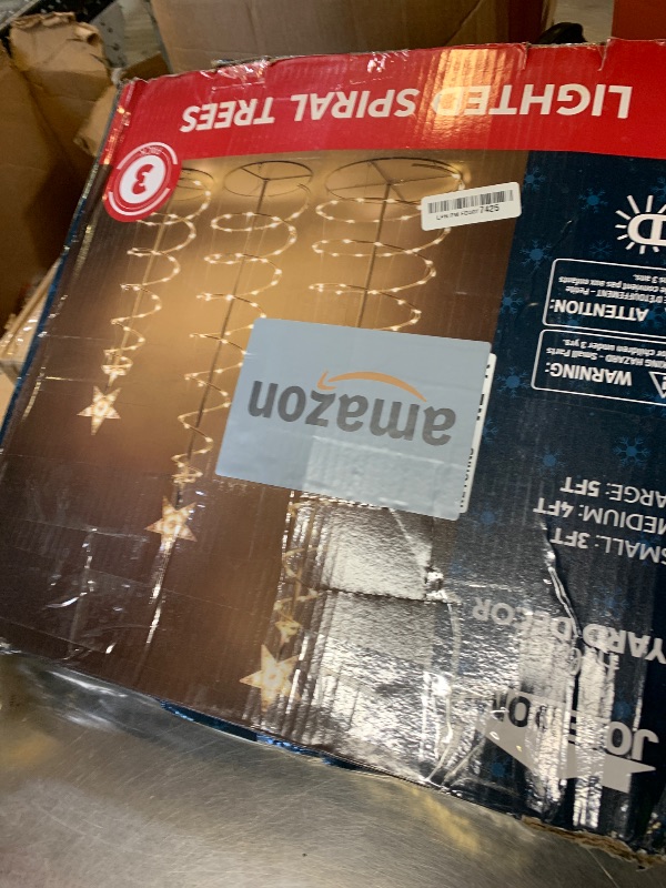 Photo 1 of JOIEDOMI 3 Pack Spiral Christmas Tree Lights, 218 LED Outdoor Lighted Tree with Star Topper & Stakes, Christmas Decorations for Yard Porch Patio Garden Holiday Xmas Eve Night Décor, Warm White