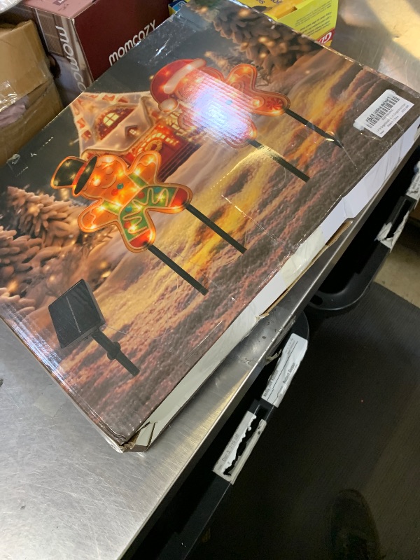 Photo 1 of 2 PCS Gingerbread Man Solar Christmas Decorations Outdoor, 8 Modes Solar Pathway Stakes Lights, Outdoor Christmas Lights Decor for Garden, Porch, Yard, (Gingerbread Man)