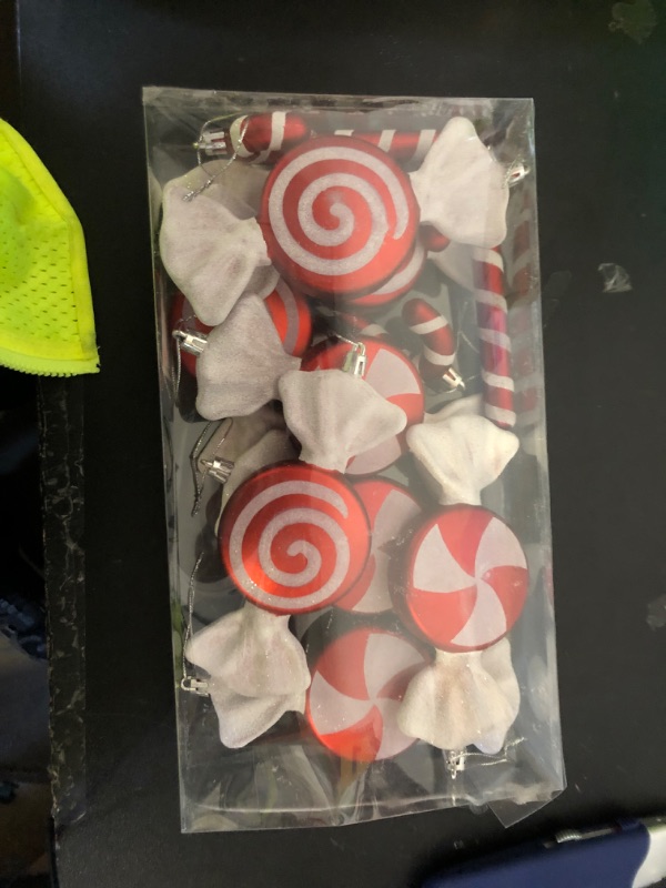 Photo 1 of 12 Pcs Candy Cane Ornaments for Christmas Tree - 6.5 Inch Red & White Assorted Shape Lollipop Hanging Decor with Ribbon for Sweet - Themed Xmas & New Year Party, Home Holiday Decorations