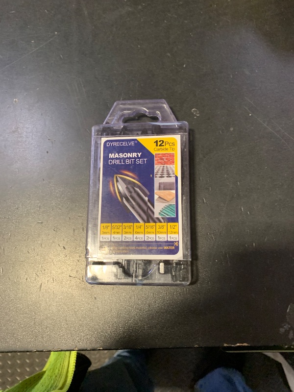 Photo 1 of 12-PCS Concrete & Masonry Drill Bit Set, Cement Drill Bits for Concrete Brick Wall, Tile Glass Ceramic, Masonry Drill Bit 1/8 to 1/2 inch Industrial Strength Carbide Cross Drill Bit Tip