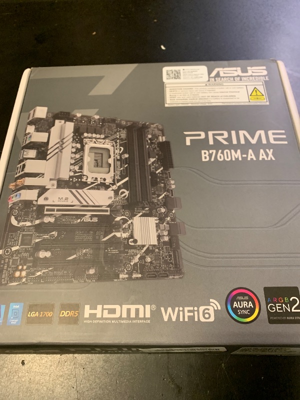 Photo 1 of ASUS Prime B760M-A AX LGA 1700(Intel® 12th&13th Gen) microATX Motherboard (PCIe® 4.0, 2xM.2 Slots, DDR5,Realtek 2.5 Gb LAN,WiFi 6, DP,Rear USB 3.2 Gen 2, Front USB 3.2 Gen 1 Type-C®)