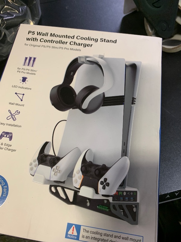 Photo 1 of PS5/Slim/Pro Wall Mount Kit with Cooling Fan & Charging Station, PS5 Shelf Floating Mount for All PlayStation 5/Slim/Pro Disc & Digital Console, PS 5 Wall Bracket Behind TV, PS Five Pro Accessories