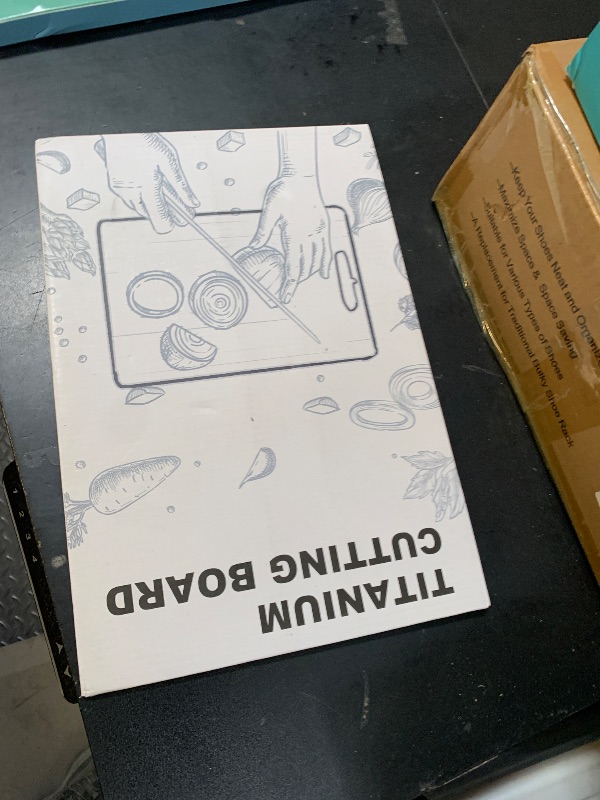 Photo 1 of 100% Titanium Cutting Board for Kitchen - Dishwasher Safe Chopping Boards with Handle, Reversible Charcuterie Board for Home Counter Outdoor Camping Housewarming Gifts for Women (13 x 9.1)