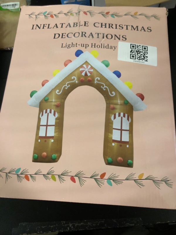 Photo 1 of 10FT Christmas Inflatables Gingerbread House Archway Outdoor Decorations, Giant Christmas Arch Blow Up Yard Decorations with LED Lights Built-in