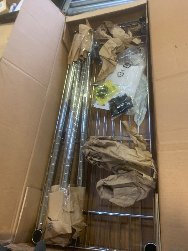 Photo 1 of Amazon Basics 4-Shelf Adjustable Heavy Duty Steel Wire Rack Storage Shelving Organizer for Kitchen, Garage, 36" L x 14" W x 54" H, Chrome Silver