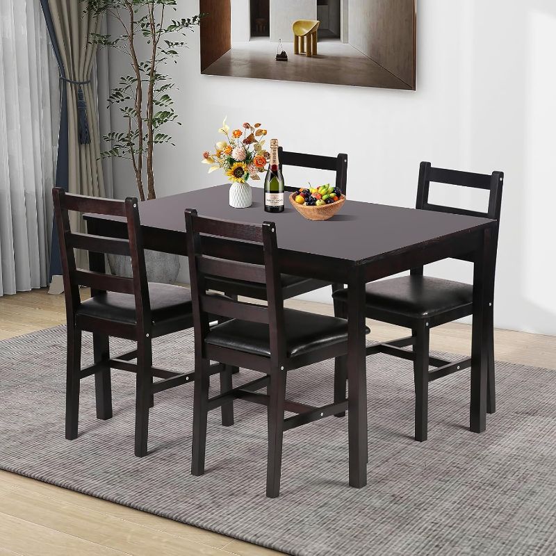 Photo 1 of Kitchen Table Set 5 Piece Dining Table Set Sturdy Wooden Square Table and Chair Breakfast Table Set for 4 Person, Small Dining Room Table Set for Restaurant Home Kitchen Living Room, Brown
