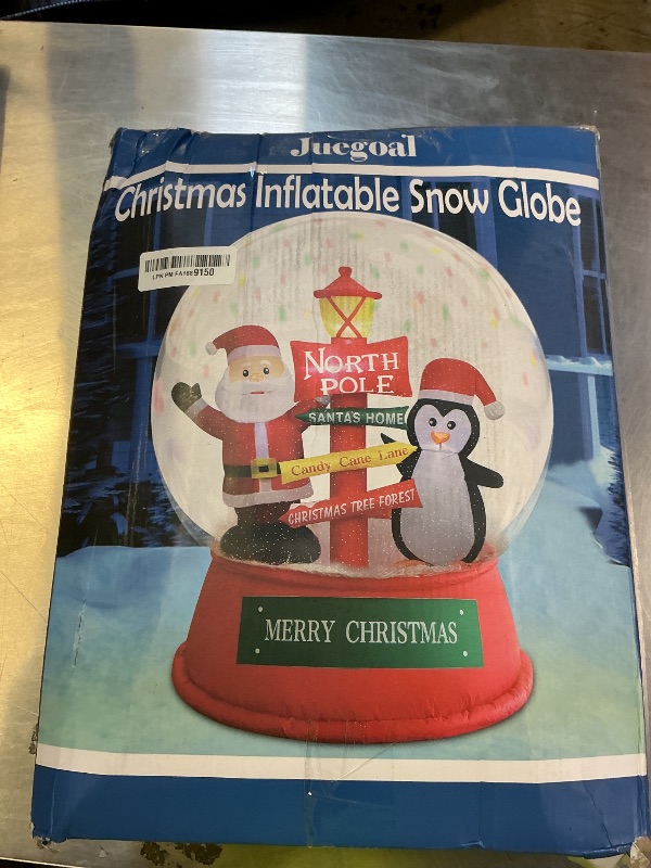 Photo 1 of Juegoal Christmas Inflatables Decorations Outdoor, 6FT Inflatable Xmas Snow Globe with Built-in Rotating Lights, Lighted Blow Up Santa & Penguin in Snowing Globe for Holiday Winter Lawn Yard Garden