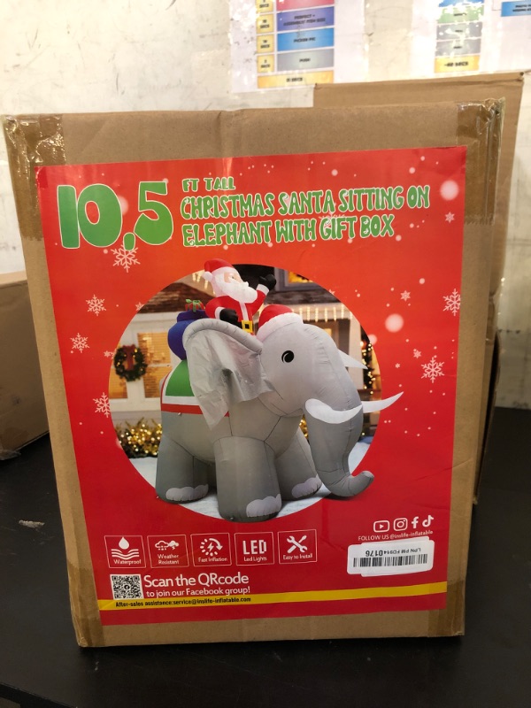 Photo 1 of 12FT Length X 10.5FT Tall Giant Christmas Inflatables Elephant, Christmas Blow Up Santa on Elephant Inflatable Built-in Bright LED Lights for Christmas Inflatable Outdoor Decoration Xmas Gift Party