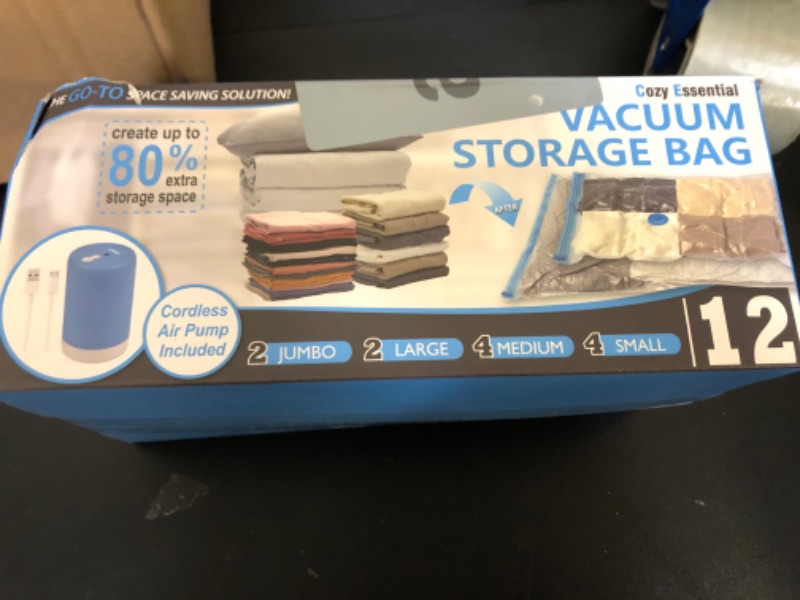 Photo 1 of 12 Pack Travel Vacuum Storage Bags with Rechargeable Wireless Electric Pump for Luggage, Suitcase, Carry-on Size Vacuum Seal Compression Space Saver Bags for Clothes and Clothing Travel