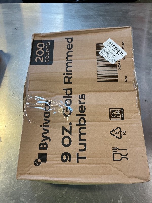 Photo 1 of [200 Pack] 9oz Clear Plastic Cups with Gold Rimmed Sturdy & Food Safe Disposable Wine Glasses Party Wedding Cups Disposable Drinking Cups Plastic Cocktail Glasses for Wine, Juice & Cold Beverages