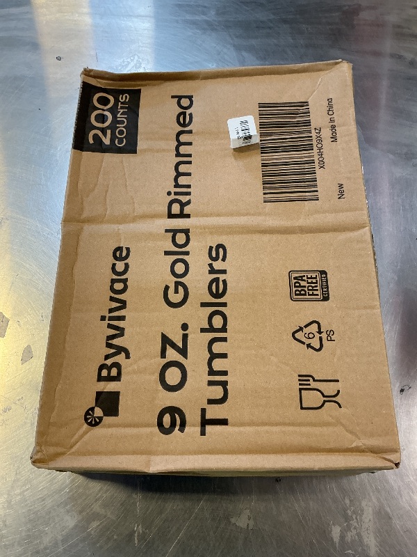 Photo 1 of [200 Pack] 9oz Clear Plastic Cups with Gold Rimmed Sturdy & Food Safe Disposable Wine Glasses Party Wedding Cups Disposable Drinking Cups Plastic Cocktail Glasses for Wine, Juice & Cold Beverages