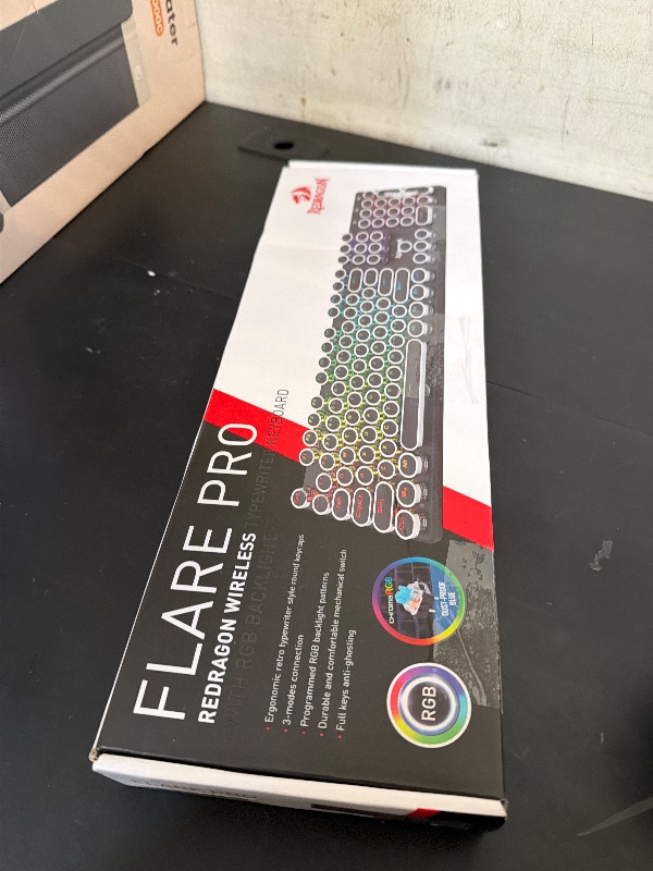 Photo 1 of Redragon Typewriter Keyboard Wireless, Mechanical Gaming Keyboard, Bluetooth/2.4Ghz/Wired, RGB LED Backlit, Rechargeable, Blue Switch - Clicky, Solid Metal Panel, Round Keycaps, Black