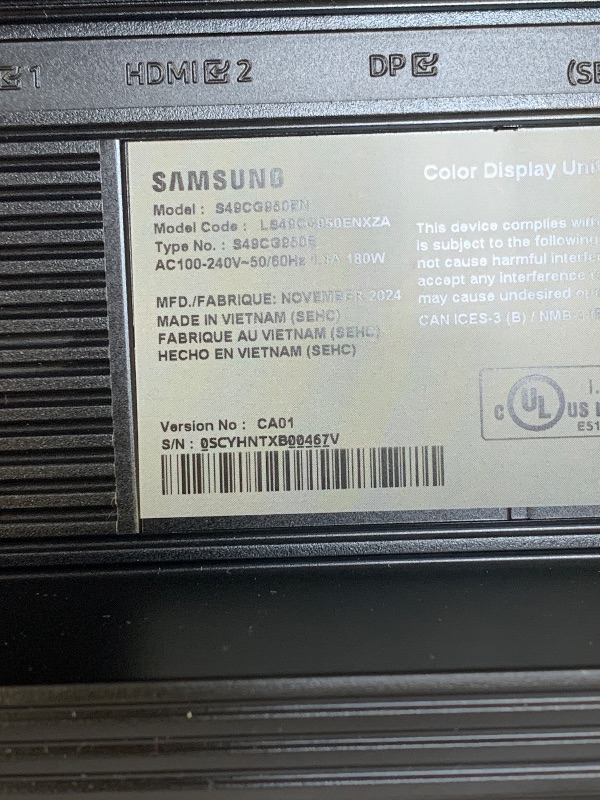 Photo 1 of Loose hardware, possible missing pieces*************SAMSUNG 49" Odyssey G9 (G95C) Series DQHD 1000R Curved Gaming Monitor, 240Hz, 1ms(GtG), DisplayHDR 1000, AMD FreeSync Premium Pro, Eye Saver Mode, Auto Source Switch+, LS49CG950ENXZA, 2024