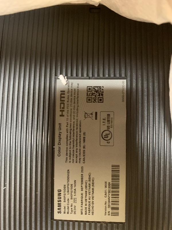 Photo 1 of SAMSUNG 40” Odyssey G7 (G75F) WUHD Resolution, 180Hz, Curved Gaming Monitor, 1ms Response Time (GtG), VESA DisplayHDR™ 600, AMD FreeSync™ Premium Pro, LS40FG75DENXZA, 2025