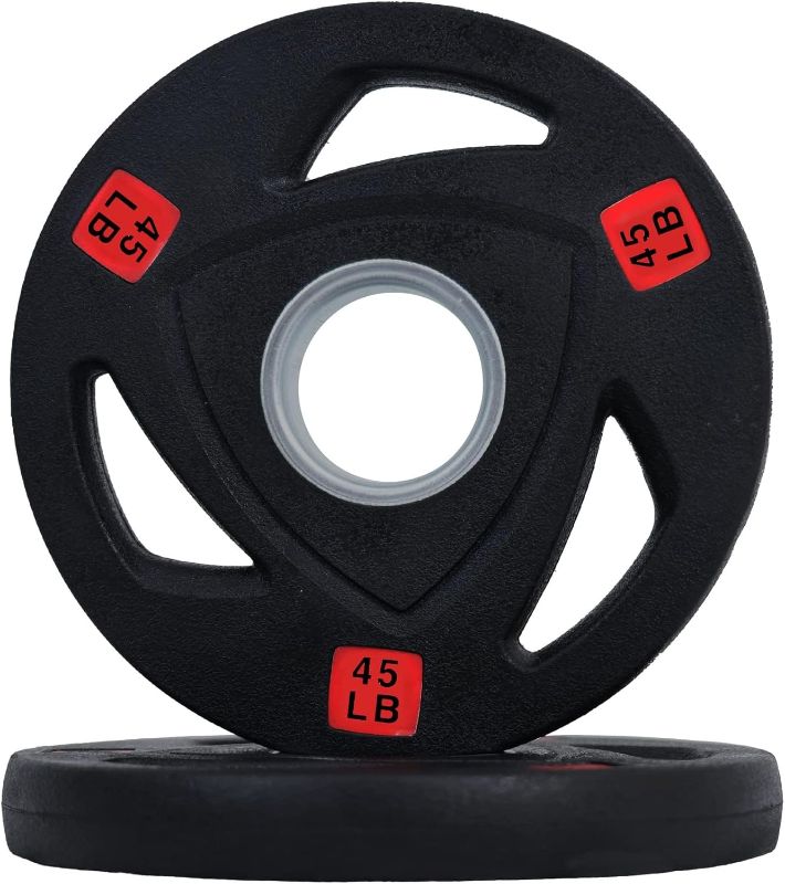 Photo 1 of Fitvids Olympic Cast Iron 2-Inch Weight Plate for Strength Training & Weightlifting, Rubber Coate Style, Multiple Weights Available
