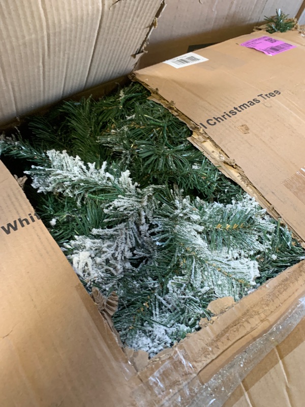 Photo 1 of Nearly Natural 10ft. Flocked White River Mountain Pine Artificial Christmas Tree with Pinecones and 800 Clear LED Lights