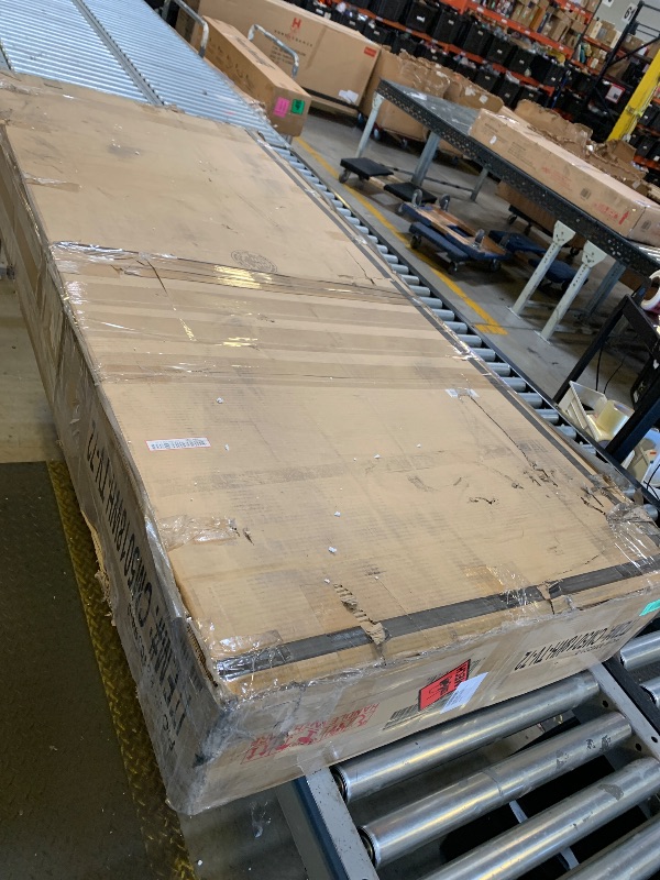 Photo 1 of Benjara Bego 72 Inch TV Entertainment Console, Sliding Barn Door, Shelves, Antique White and Bronze