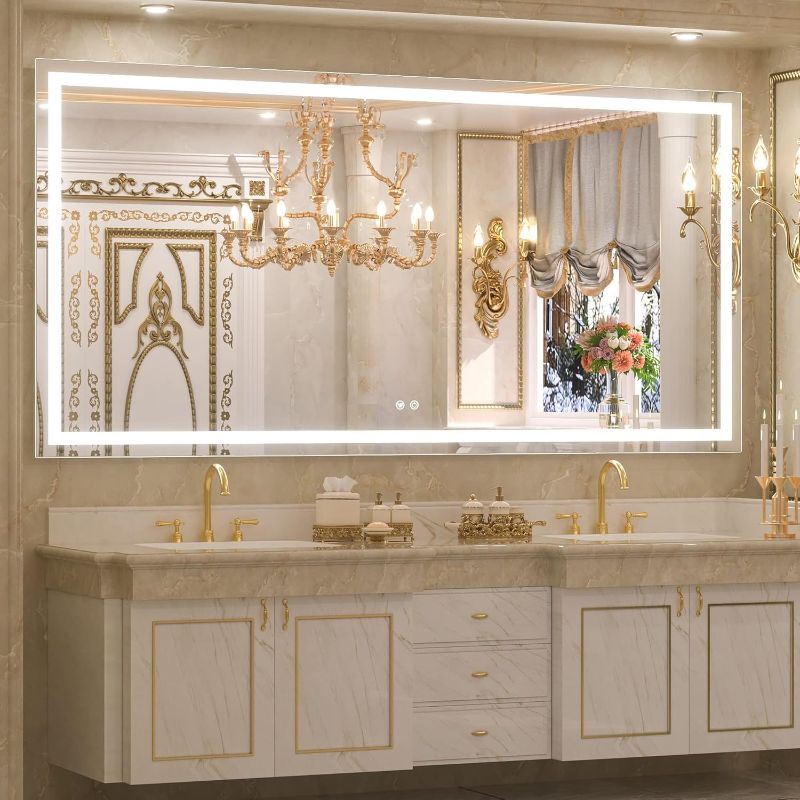 Photo 1 of TETOTE 72 x 36 Inch Bathroom Vanity Mirror with Lights for Wall, LED Lighted Mirror with Antifog, Frontlit 3 Colors, Stepless Dimmable(Horizontal/Vertical)