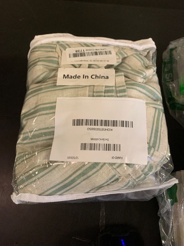 Photo 1 of XOGUIBO Farmhouse Shower Curtain Linen Beige Button Woven Fabric Country Rustic Western, Pleated Beige Stripe 72" W x 84" L