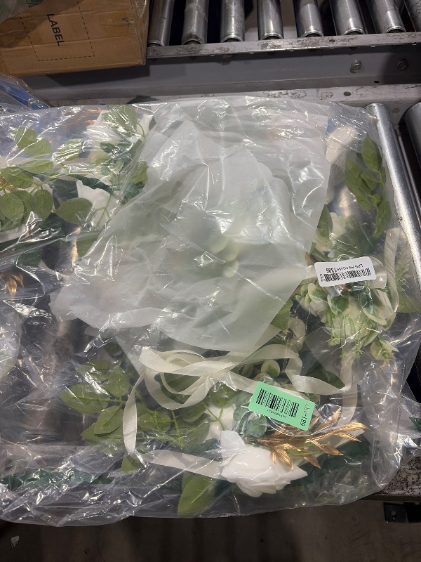 Photo 1 of Ling's Moment 10pcs Wedding Chair Decorations Aisle Floral Swag Artificial Pew Flowers Hanging Garland White & Sage Green For Ceremony Reception Church Rose Floral Faux Arrangement Party Outdoor Decor