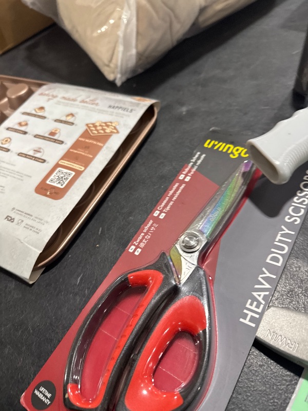 Photo 1 of LIVINGO 10" Multipurpose Heavy Duty Scissors, Premium Titanium Coating Forged Stainless Steel Tool Industrial Shop Shears for Household, Pruning, Gardening, Fabric, Red/Black