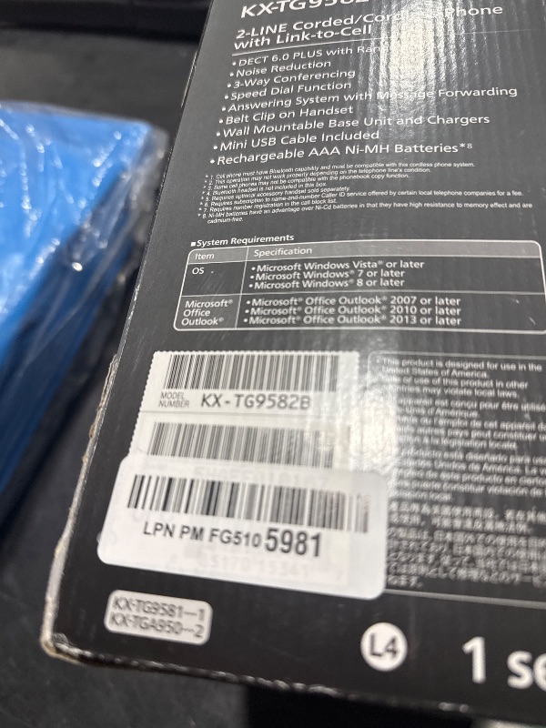 Photo 1 of Panasonic 2-Line Corded Phone/Cordless Phone System with 2 Handsets - Answering Machine, Link2Cell, 3-Way Conference, Call Block, Long Range DECT 6.0, Bluetooth - KX-TG9582B (Black)