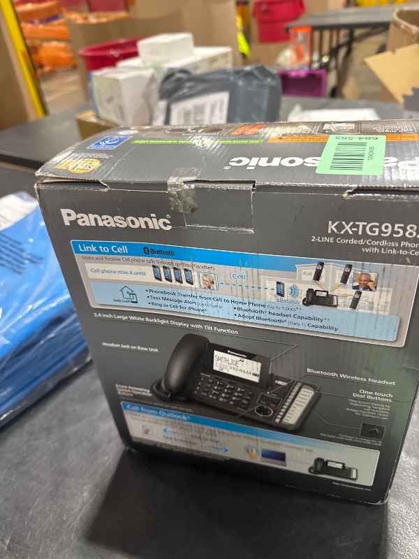 Photo 1 of Panasonic 2-Line Corded Phone/Cordless Phone System with 2 Handsets - Answering Machine, Link2Cell, 3-Way Conference, Call Block, Long Range DECT 6.0, Bluetooth - KX-TG9582B (Black)