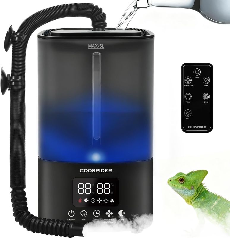 Photo 1 of Coospider 5L Reptile Fogger Humidifier, Automatic Humidifiers for Reptiles Tank, Terrarium Humidifiers with Timer and Humidity Control, Reptile Misting System for Reptiles Amphibians Herps Vivarium