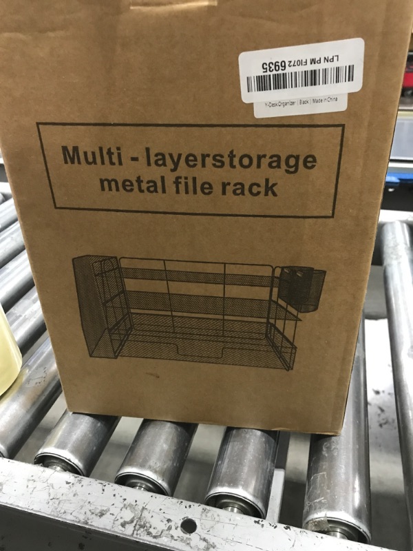 Photo 1 of OPNICE Desk Organizer, 4-Tier Desktop File Organizer with Drawer and 2 Pen Holders, Office Desk Accessories, File Sorters, Workspace Organizers for Office Supplies(Black)